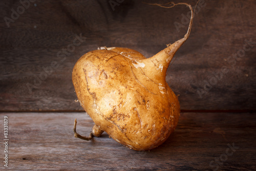 Raw Organic Brown Jicama or yam-bean. photo