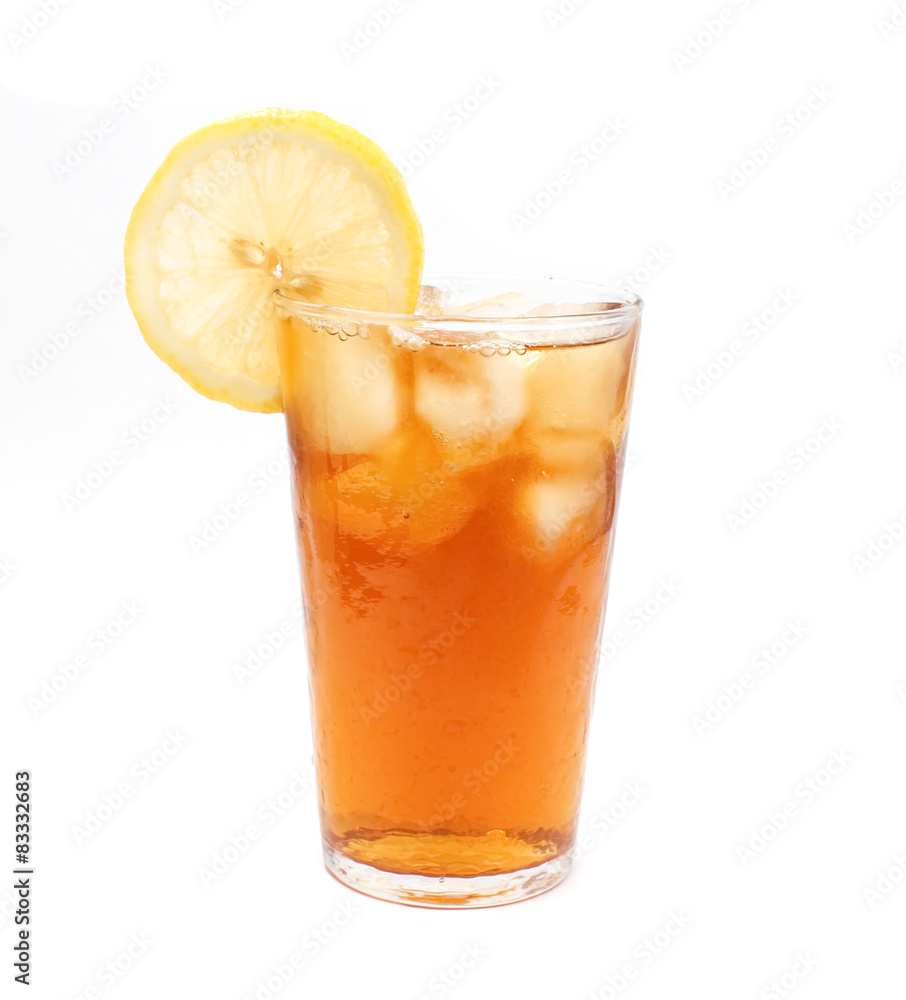 Ice lemon tea isolated on white background Ice lemon tea isolated on white background