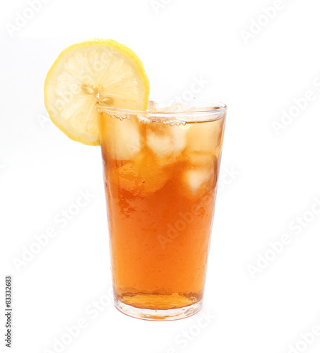 Ice lemon tea isolated on white background