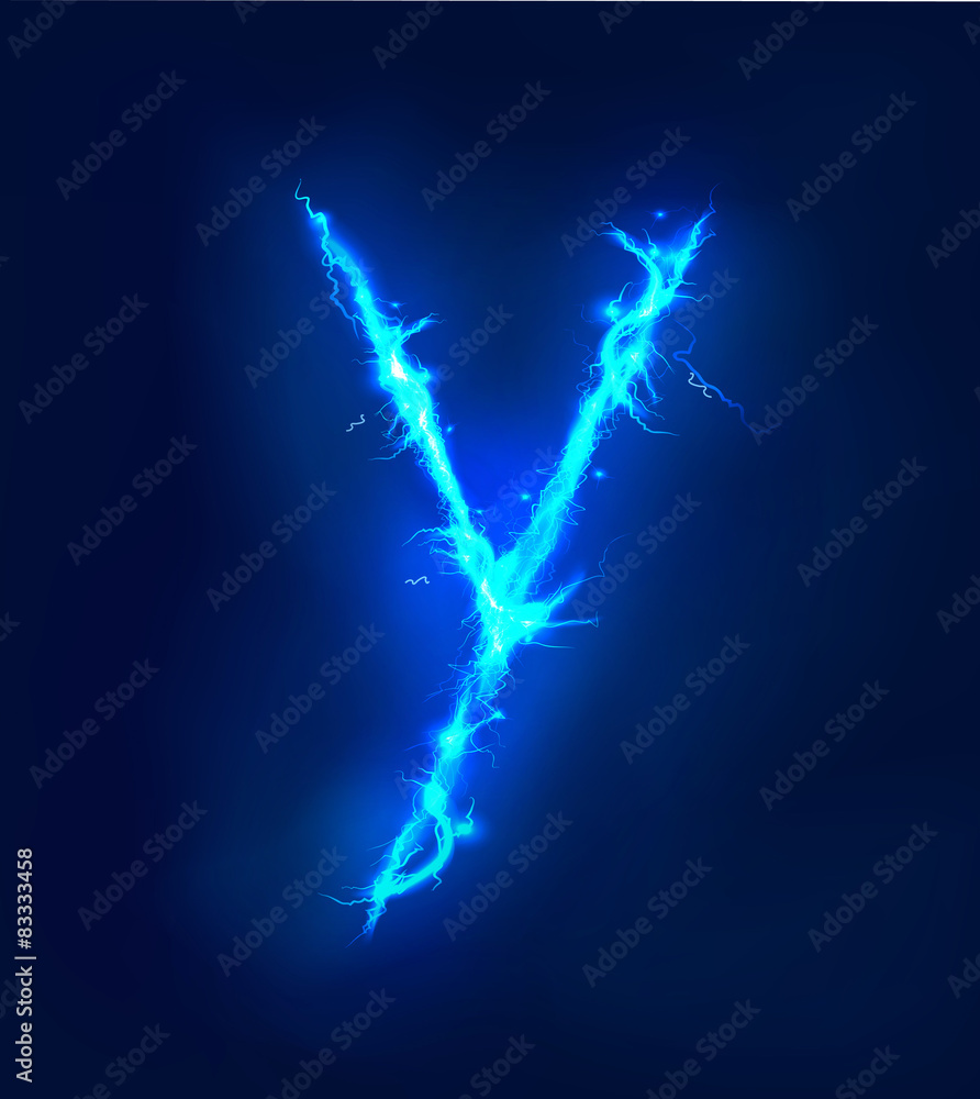 Alphabet made of blue electric lighting, thunder storm effect