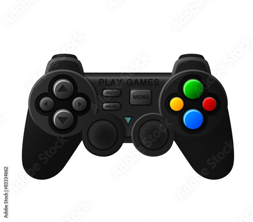 Black Joystick with Different Buttons, Vector Illustration