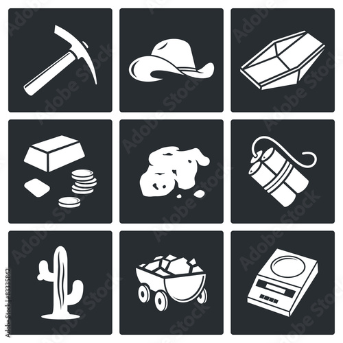 Gold mining Vector Icons Set