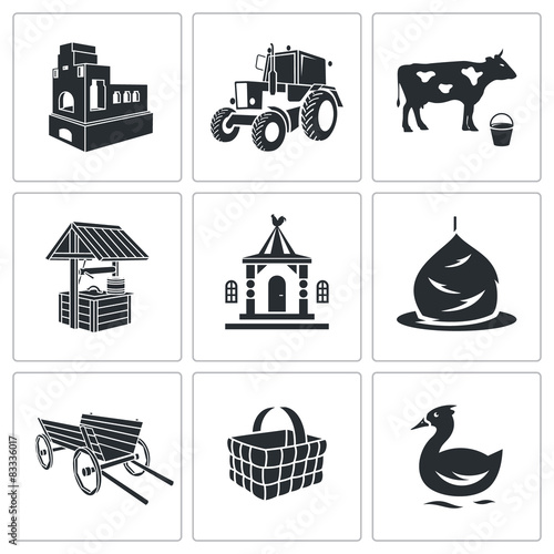 Village life Vector Icons Set