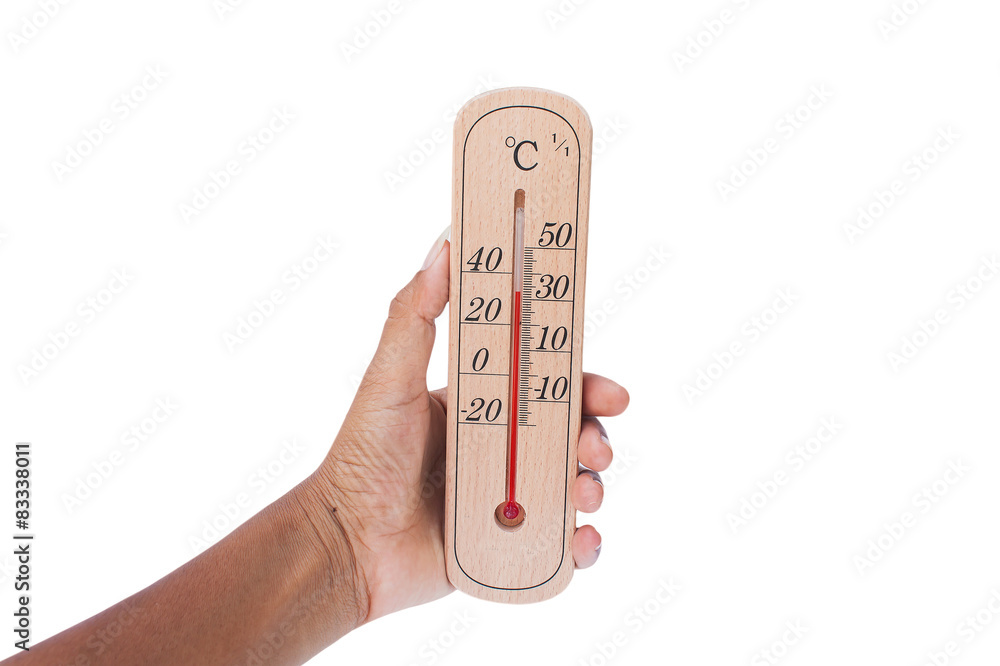 hand hold wooden thermometer scale isolated hand hold wooden thermometer scale isolated