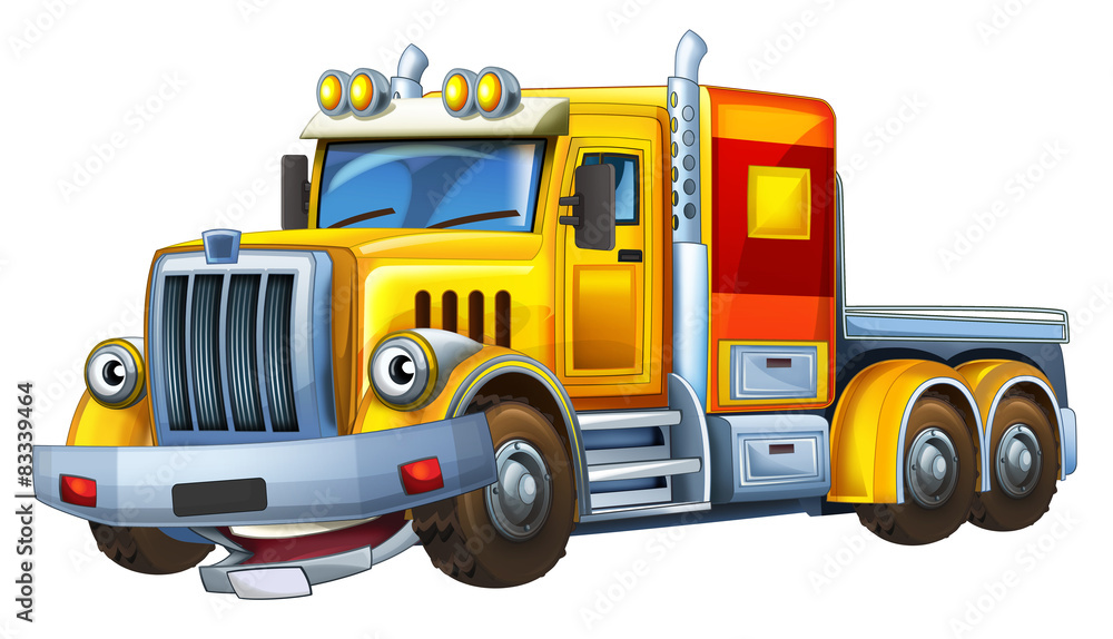 Naklejka premium Cartoon truck - caricature - illustration for the children