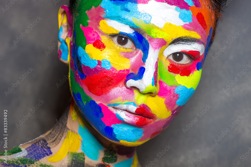Obraz premium Emotions of asian woman with face art