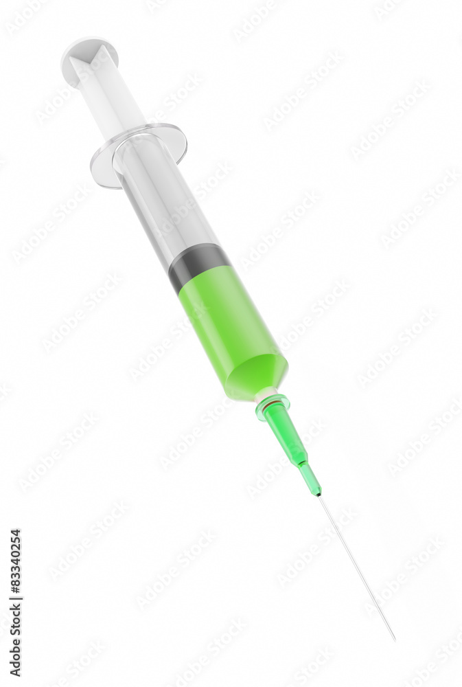 3d illustration of a syringe with green liquid inside 3d illustration of a syringe with green liquid inside