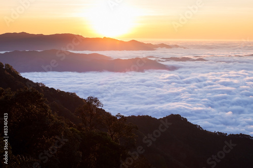Clouds like sea and waterfall in high mountain. Sunrise at Doi P © sripfoto