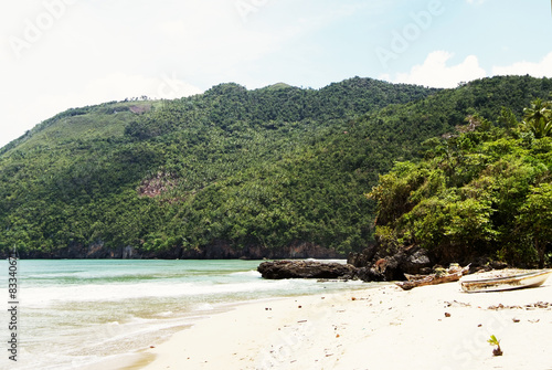 Tropical beach in Cayo Levantado  Dominican Republic.
