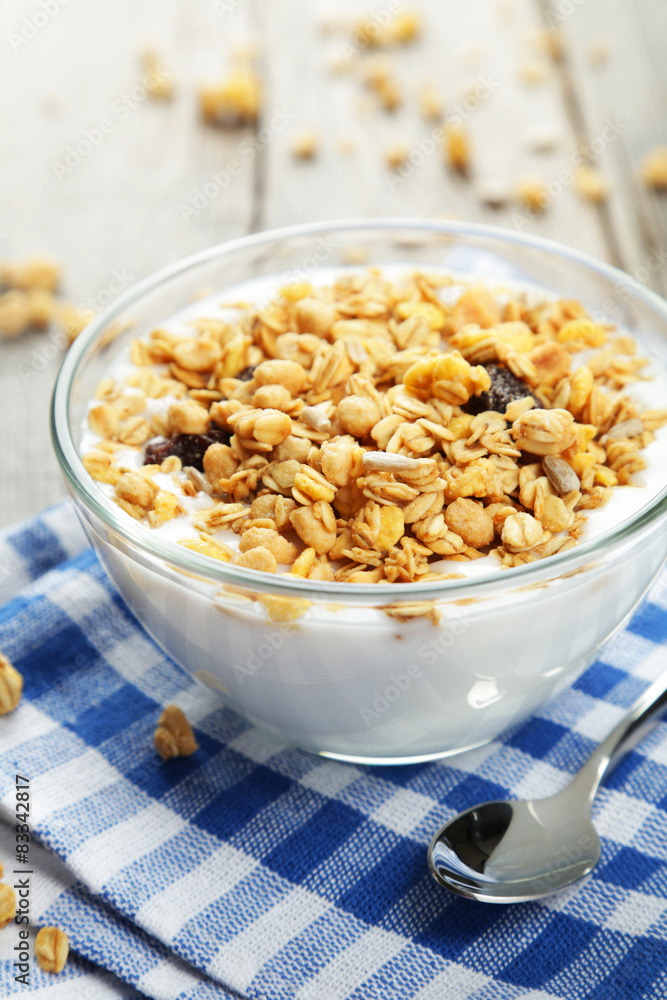 Muesli with yogurt in a bowl Muesli with yogurt in a bowl