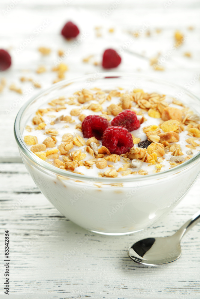 Muesli with yogurt in a bowl Muesli with yogurt in a bowl