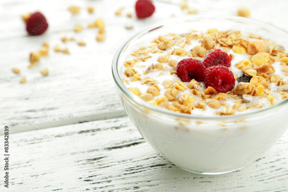 Muesli with yogurt in a bowl Muesli with yogurt in a bowl
