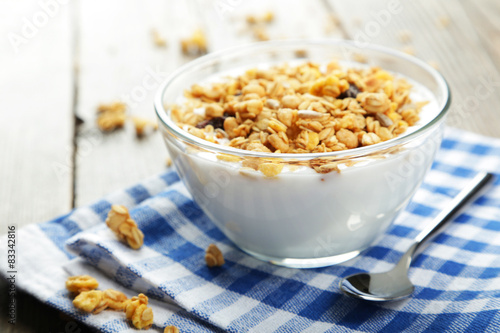 Muesli with yogurt in a bowl 
