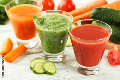 Fresh tomato, carrot and cucumber juice 