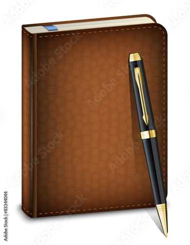 Vector diary with classic pen on the white background
