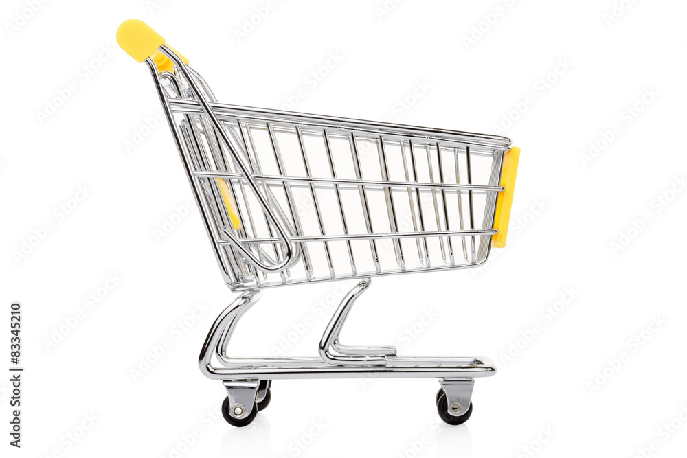 Yellow shopping cart isolated on white, clipping path included Yellow shopping cart isolated on white, clipping path included