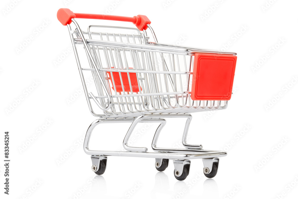 Red shopping cart isolated on white, clipping path