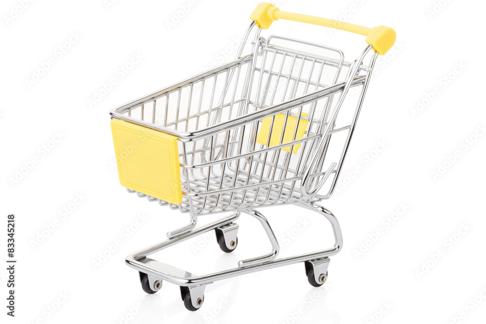 Yellow shopping cart on white, clipping path included Yellow shopping cart on white, clipping path included