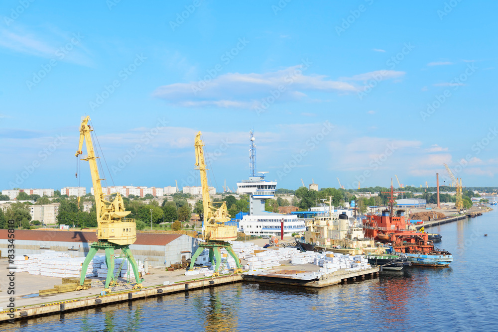 Cranes and vessels in cargo terminal