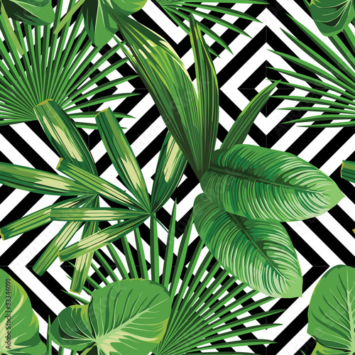 tropical palm leaves pattern, geometric background