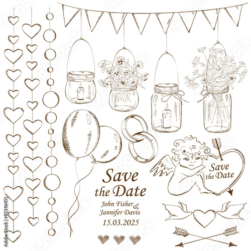 Set of wedding decoration elements