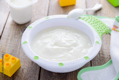 Children`s healthy food: fresh yoghurt