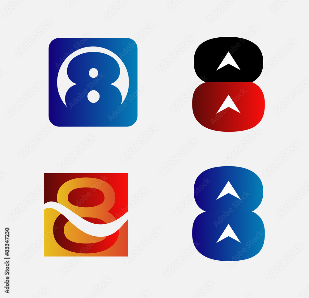 Set of Number eight 8 logo icon template elements
