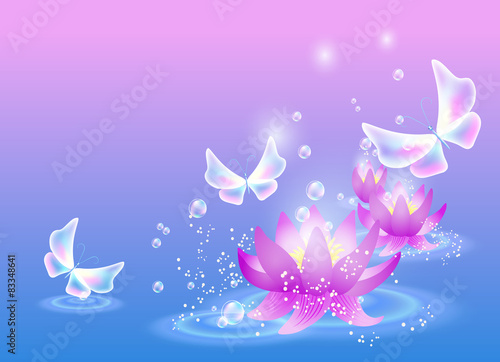 Fototapeta Naklejka Na Ścianę i Meble -  Lilies and butterfly