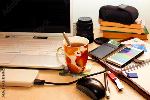 The process of working at home for photo editing.