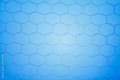 Soccer goal net with blue background.