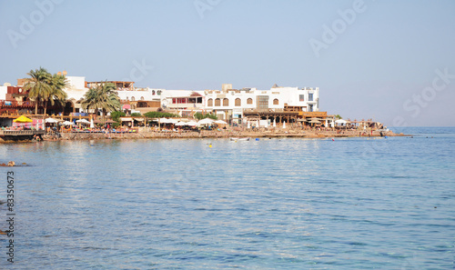 Fototapeta Naklejka Na Ścianę i Meble -  Beautiful Sharm El Sheikh Egypt coastline. Red sea beach resort.