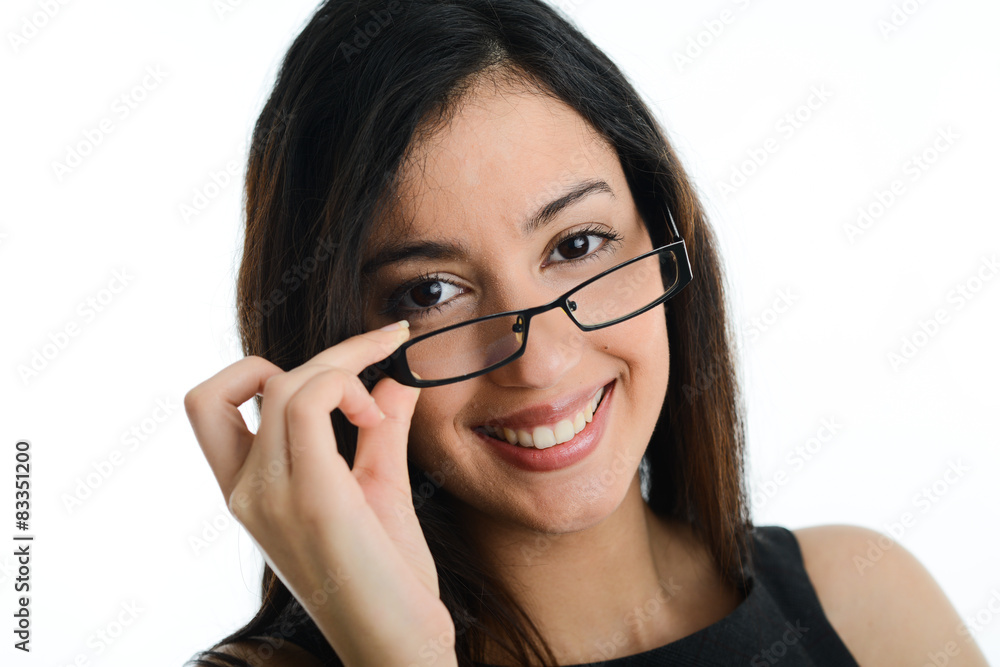 beautiful cheerful young business woman wearing eyeglasses beautiful cheerful young business woman wearing eyeglasses