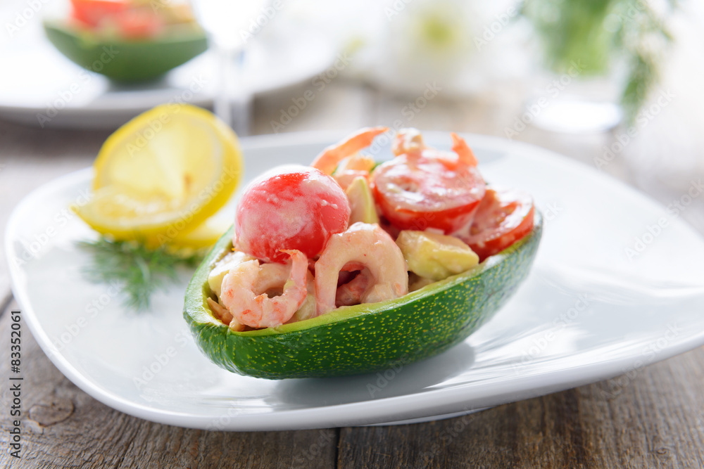 Seafood salad in avocado