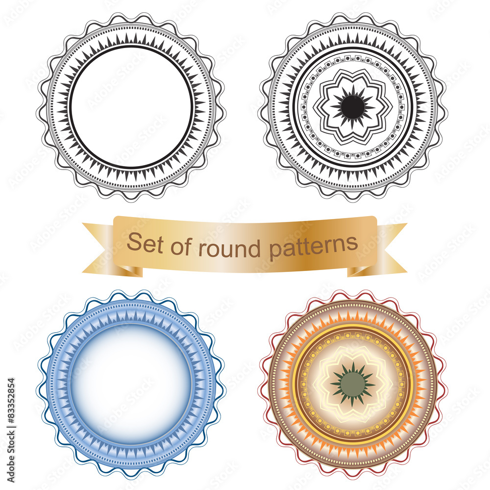 Set of round geometric ornaments isolated on a white background. Set of round geometric ornaments isolated on a white background.
