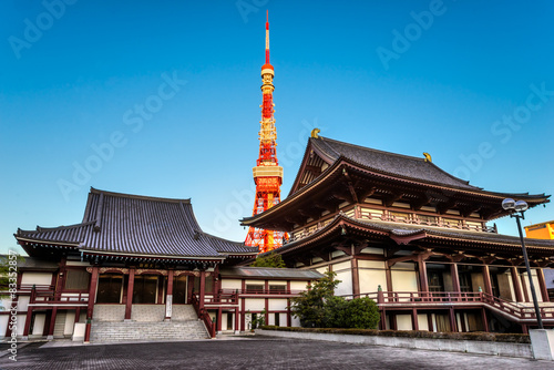 Zojo.ji Temple and tokyo Tower, Tokyo, Japan.