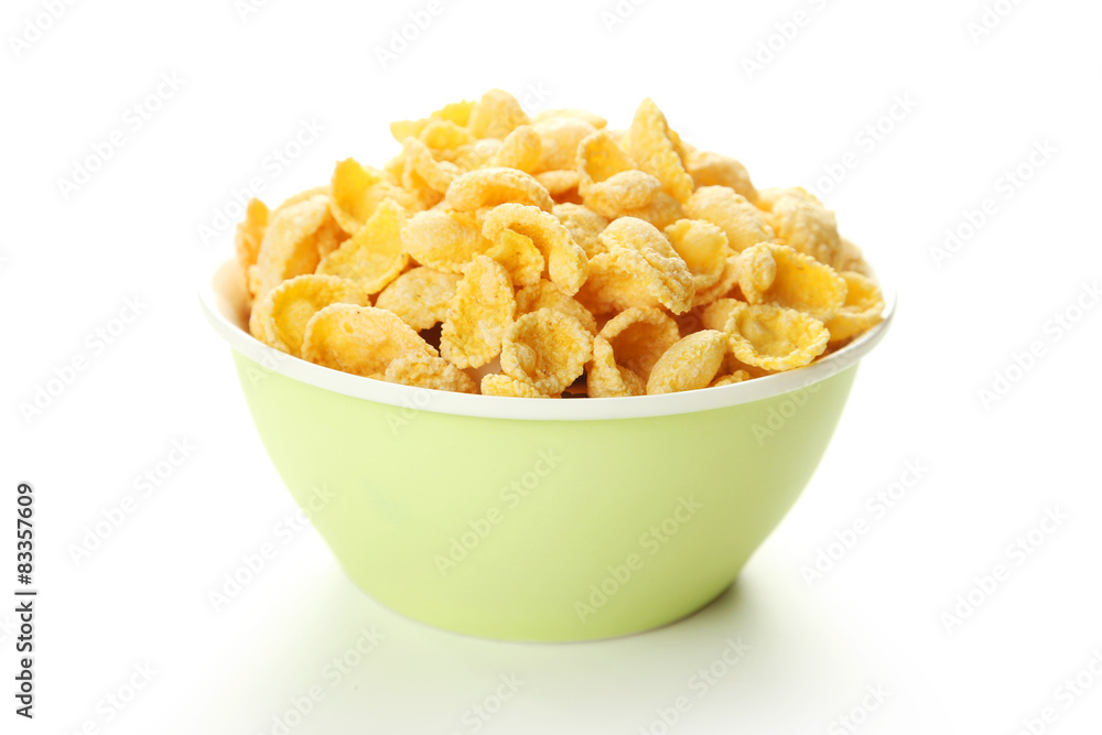 Bowl of cornflakes isolated on white Bowl of cornflakes isolated on white