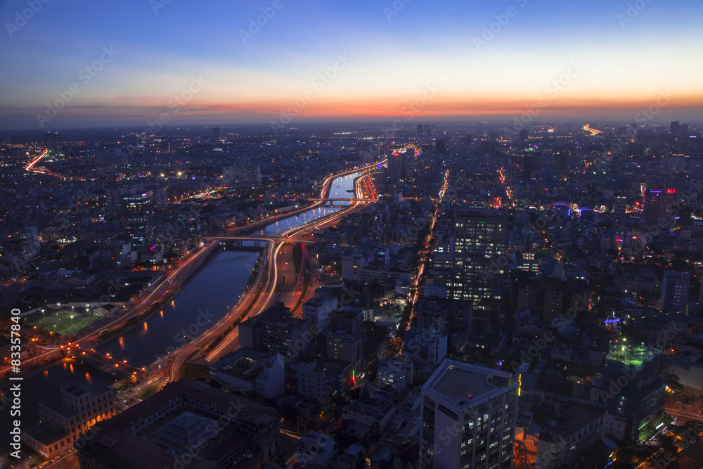 Obraz premium ビテクスコファイナンシャルセンター展望台より町並み夜景