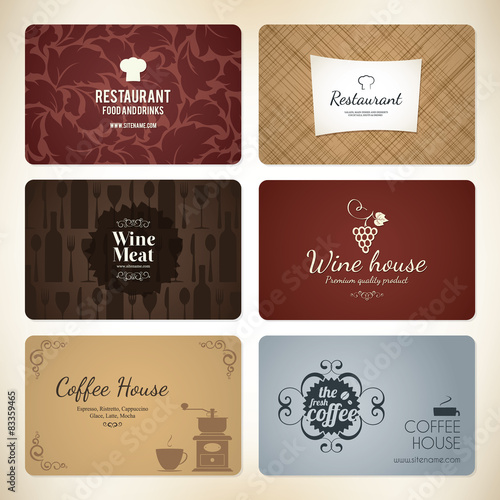 Set of detailed business cards. For cafe and restaurant