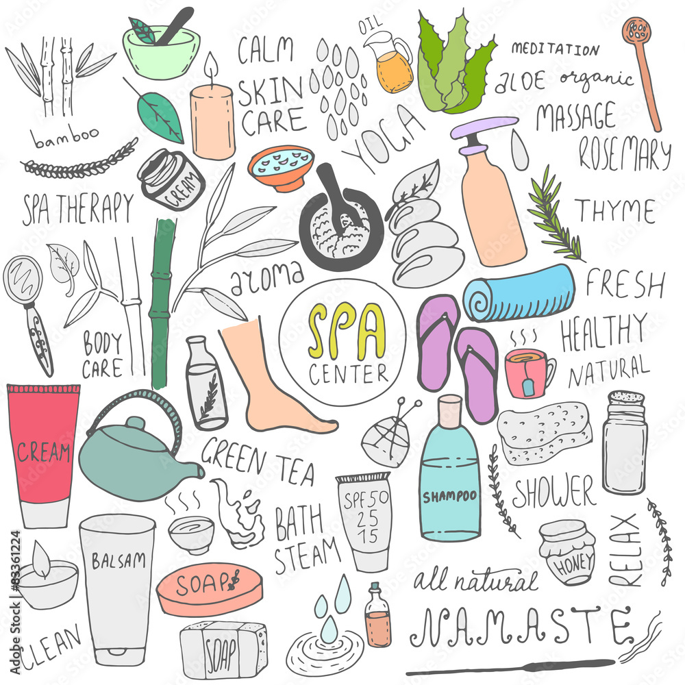 Spa and beauty doodle icons set Spa and beauty doodle icons set