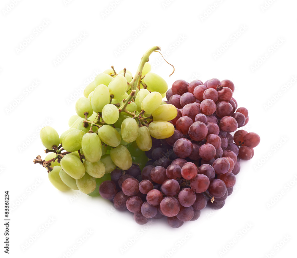 Branches of the dark and white grapes isolated Branches of the dark and white grapes isolated