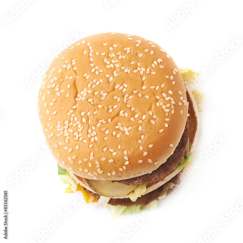 Double burger with lettuce isolated