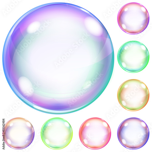 Set of colorful opaque soap bubbles