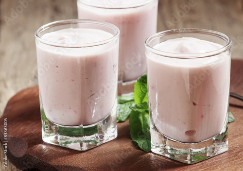 Fresh homemade yogurt berries in glasses, selective focus
