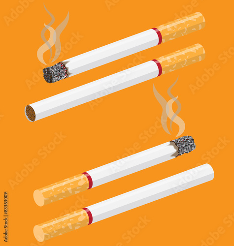 Cigarette vector on orange background with smoke
