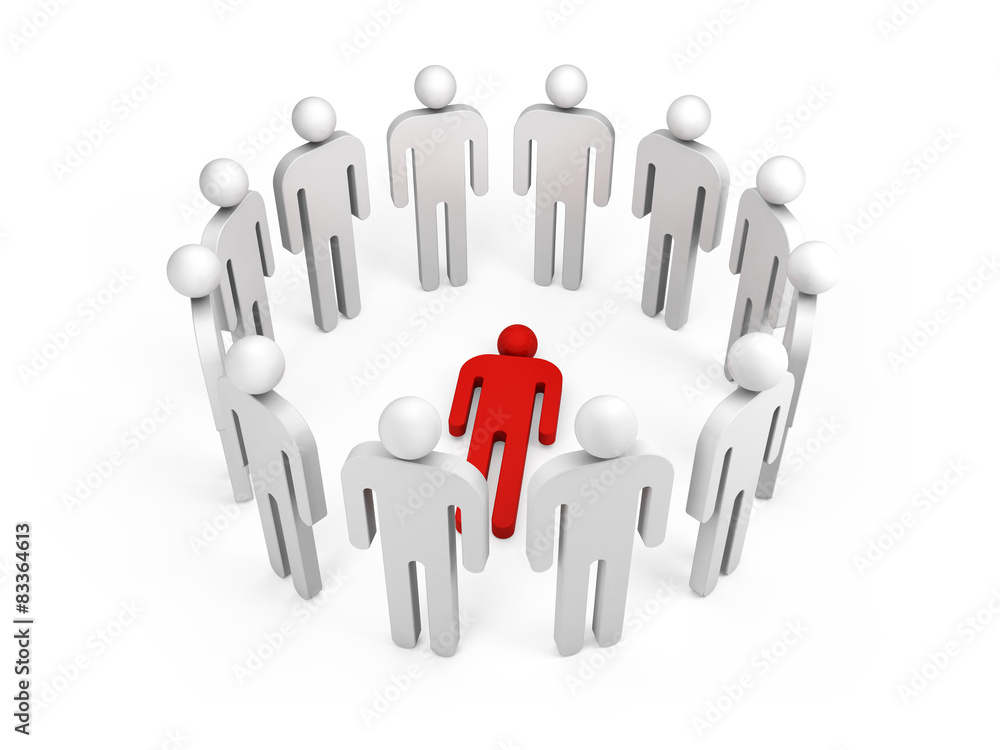People stand in ring with one red lying person, 3d People stand in ring with one red lying person, 3d