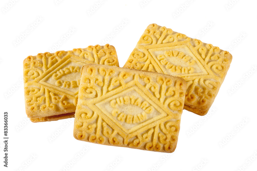 Custard Cream Biscuits Over A Plain White Background Stock Photo custard-cream-biscuits-over-a-plain-white-background-stock-photo