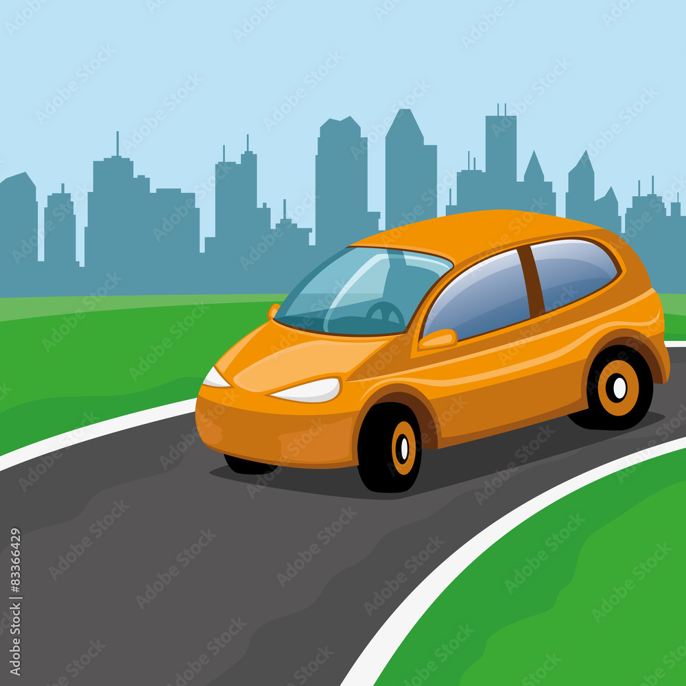 Vector illustration. Car on the road.