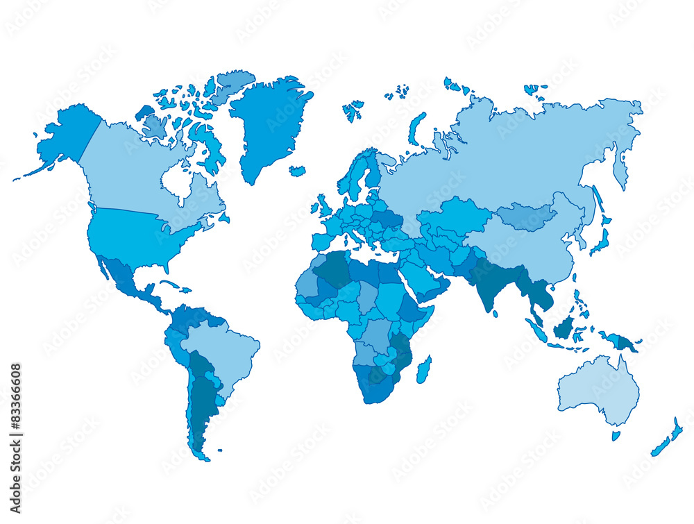 Political world blue map and vector illustration