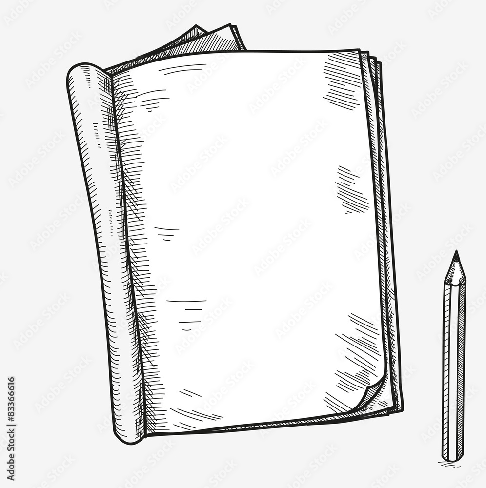 Hand drawn doodle sketch open notebook, clear page, template for Stock  Vector | Adobe Stock