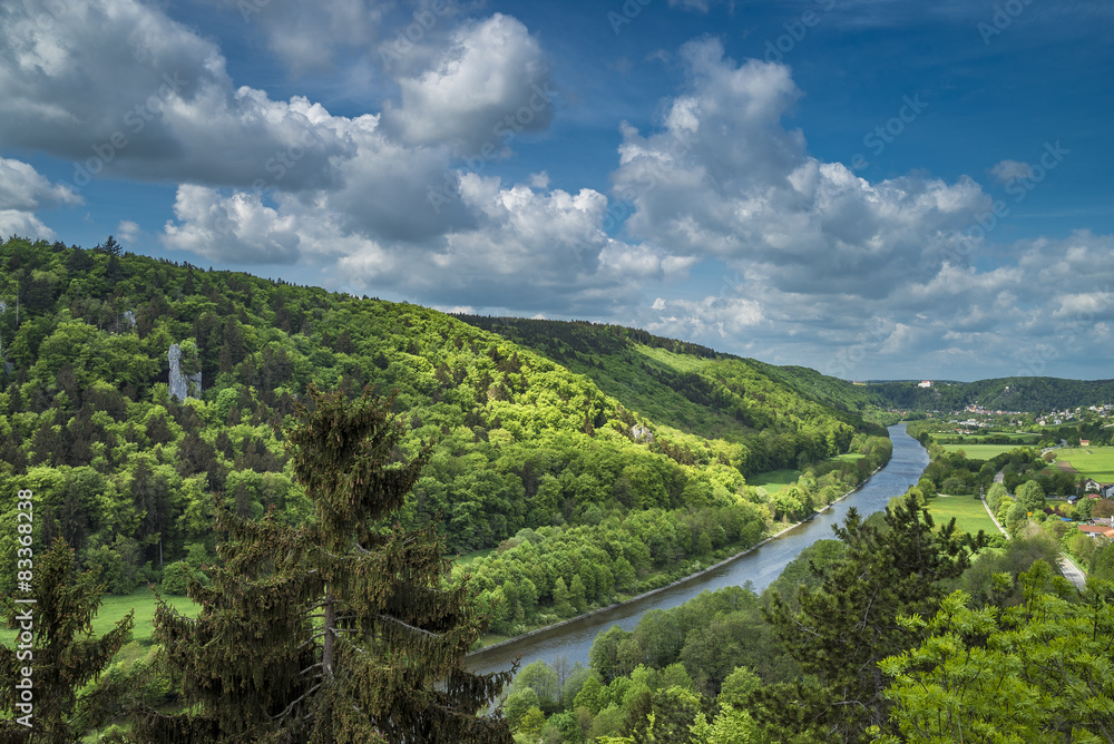 Fototapeta premium Main-Donau-Kanal fließt durch Altmühltal in Bayern